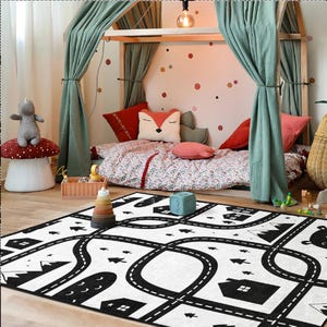 Tapis rectangulaire pour enfants | Tapis antidérapants pour chambre de bébé Road Way | Tapis ultra doux pour chambre d'enfant | Meilleur cadeau pour enfant | Tapis de salle de jeu le plus vendu