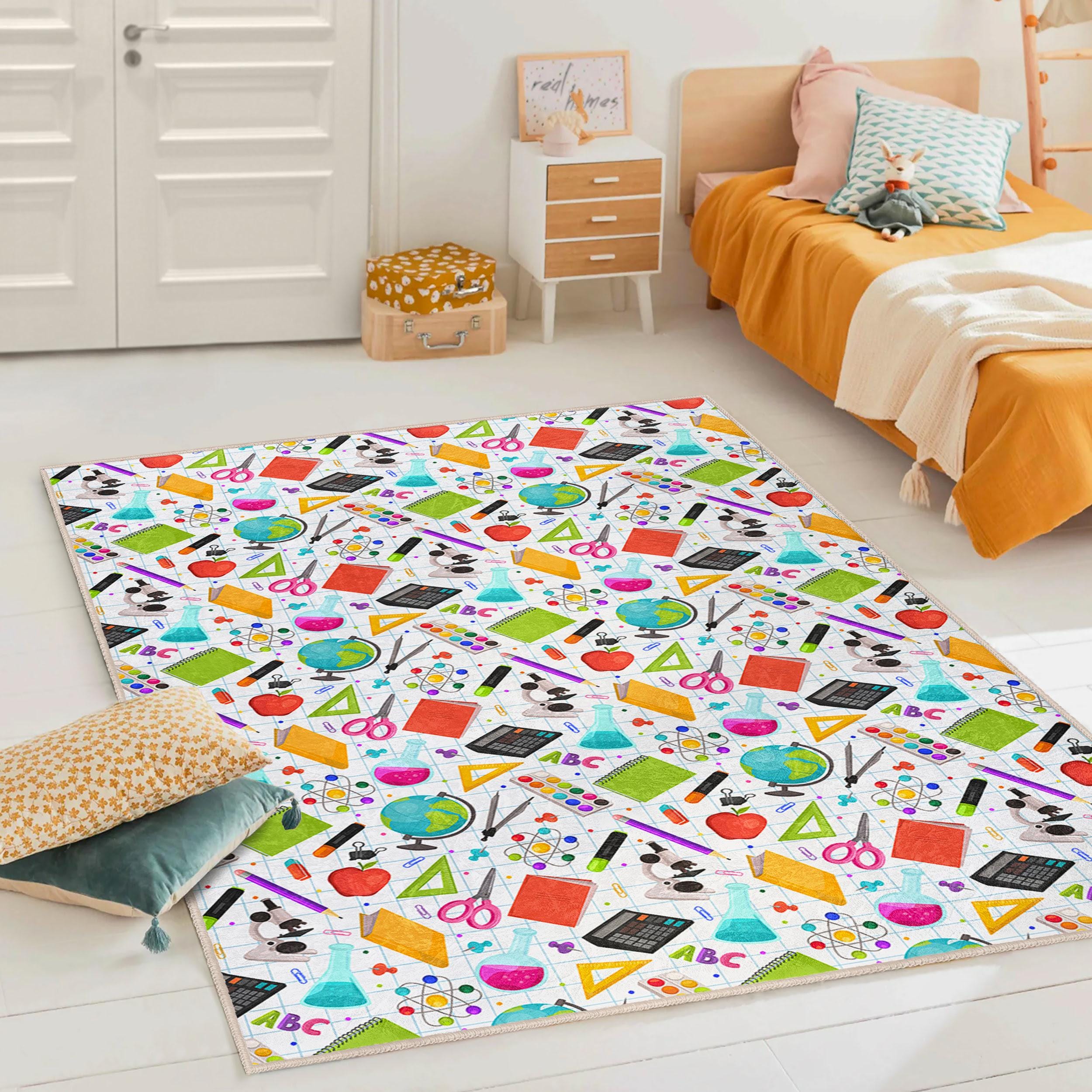 Educational Kids Rug: School Theme Learning Play Mat, Abcs & Art - Etsy ...