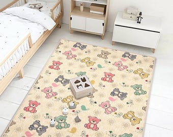 Teddy Bear Kids Rug – Soft Non Slip Baby Nursery Carpet | Animal Play Mat | Toddler Floor Decor | Boys Girls Room Gift