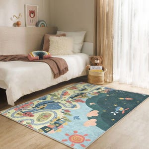 Tapete de carro para crianças, tapete de estrada, mapa de aventura da cidade, tapete macio para berçário infantil, decoração de sala de jogos, tema de condução divertida da floresta