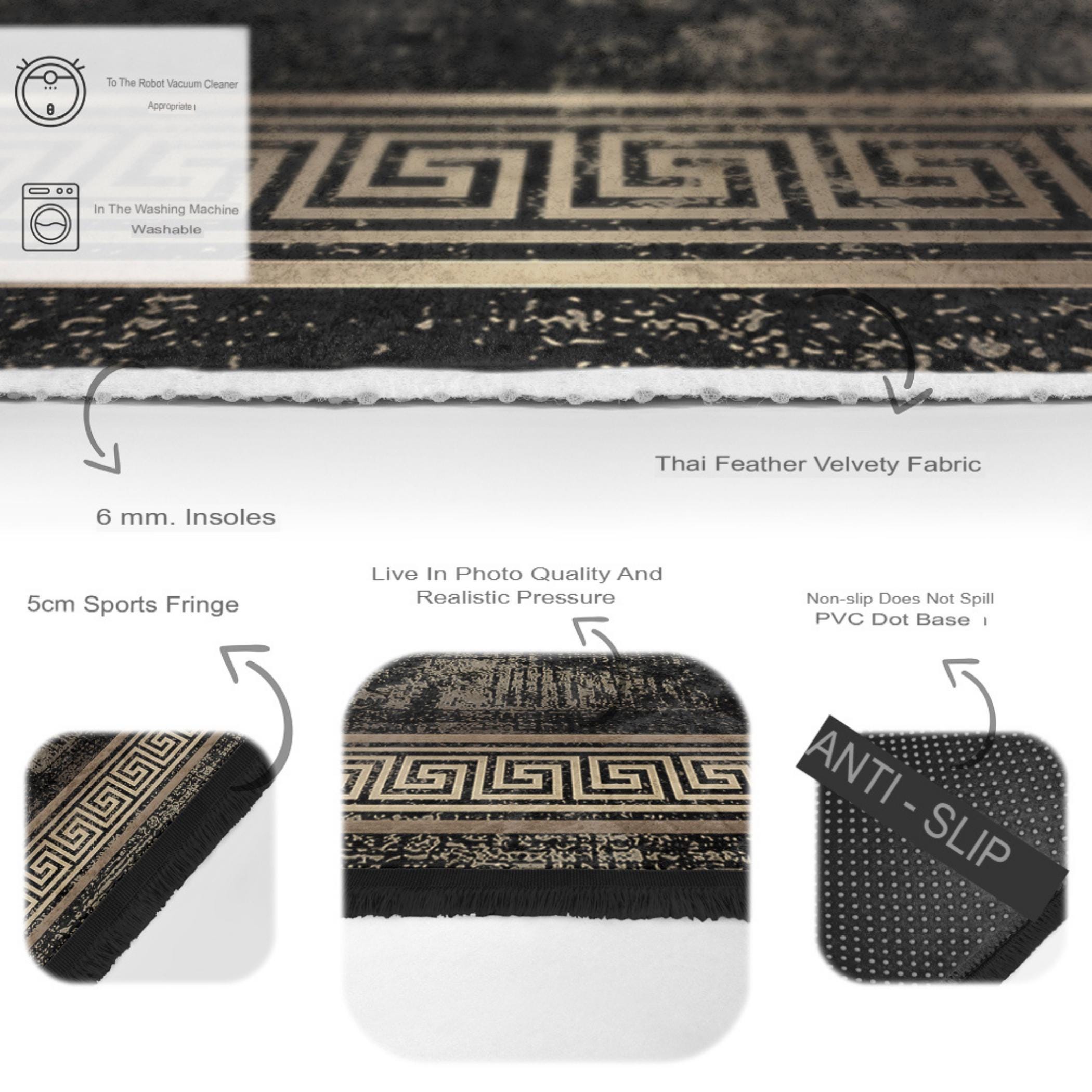 Greek Key Gold Rug Luxury Black Gold Greek Key Area Rug | Distressed Modern Meander Border ...