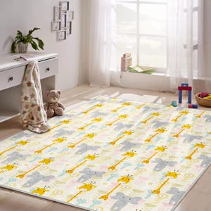 Safari Tier Kinder Teppich - Giraffe - Elefant Kinderzimmer Teppich - Dschungel Babyzimmer Dekor - Weiche Spielmatte - Kleinkind Boden Geschenk