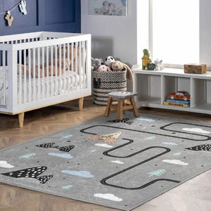 Kid's Play-wegtapijt|Grijs kinderkamertapijt|Interactieve antislipmatten|Routekaarttapijten|Creatief peutertapijt|Beste cadeau voor kinderen