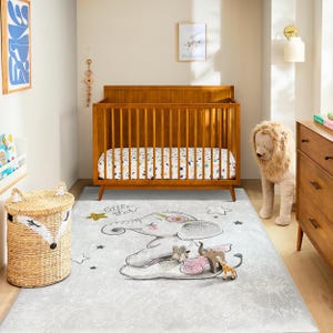 Kleiner Sternelefantteppich fürs Kinderzimmer, Weicher Baby Mädchen Teppich mit Krone und Sternen, Kleinkind Spielmatte, Babyparty Geschenkidee