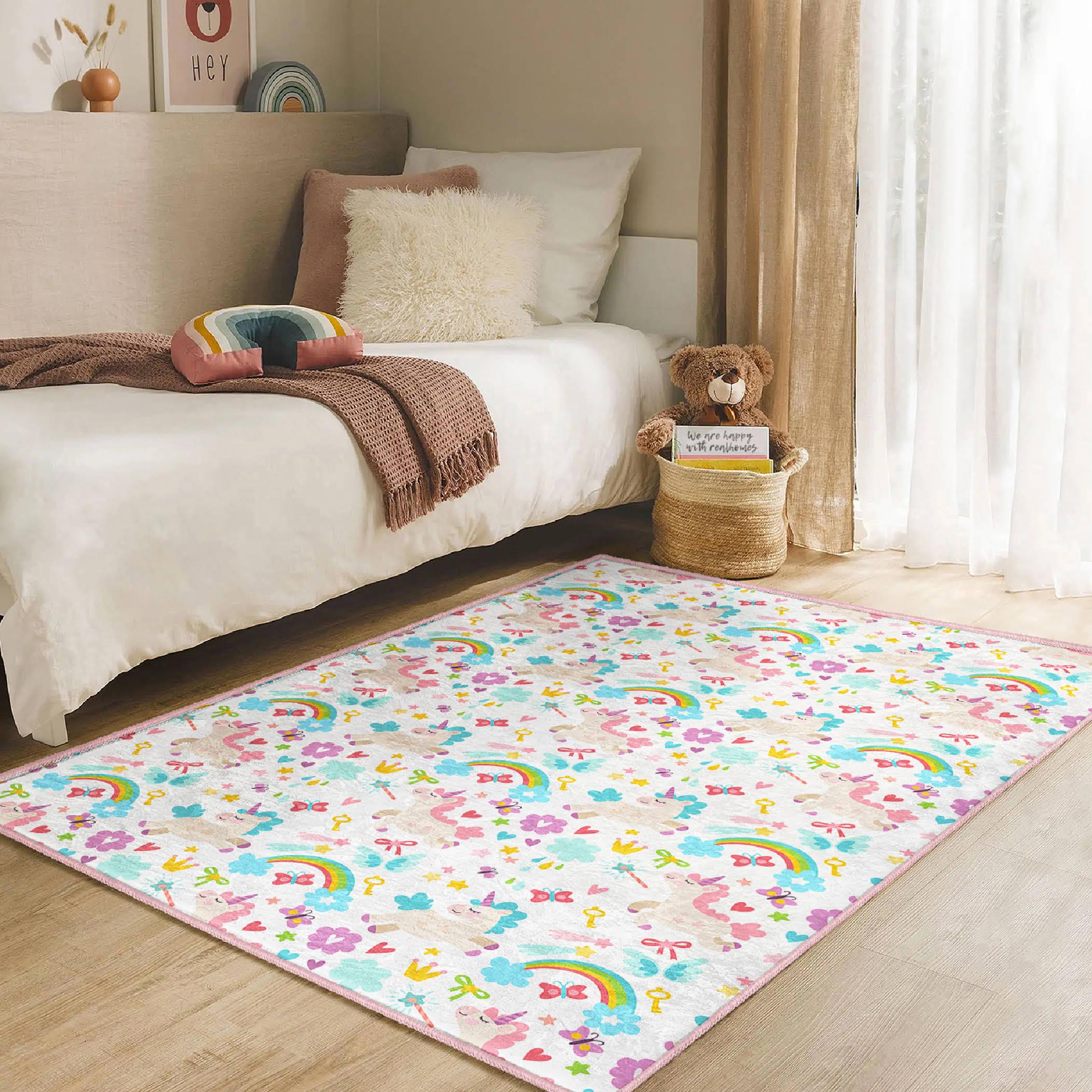 Rainbow Unicorn Kids Rug: Anti-allergic Playroom Carpet - Etsy