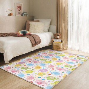 Bunter Elefant-Schildkröten-Kinderzimmer-Teppich - weiche Kinderspielmatte für Babyzimmer, Kleinkind-Bodendekor - Babypartygeschenk, Tierthema Teppich