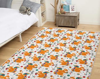 Woodland Fox Kids Rug: Soft Microfiber Nursery Play Mat