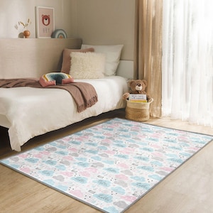 Pastellwolke Babyteppich - Weicher, waschbarer Kinderzimmerteppich für Mädchenzimmer, Kleinkind-Bodenmatte, Hallo-Babyparty-Geschenkdekor
