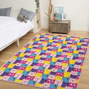 Alfombra infantil con diseño de gato de dibujos animados, suave, antideslizante, lavable, para guardería, sala de juegos, decoración de suelo de animales, regalo para baby shower.