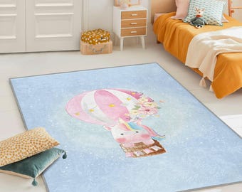 Tappeto per bambini con mongolfiera e unicorno - Tappeto antiscivolo per la cameretta dei bambini