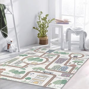 Tapis sur le thème de la ville pour salle de jeux|Tapis ludique sur le plan de la ville|Tapis pour chambre d'enfant City Road|Tapis de jeu pour chambre d'enfant|Tapis de jeu pour enfants|Tapis antidérapants