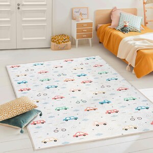 Car Kids Rug – Soft Non Slip Road Play Mat for Boys Room | Vehicle Nursery Carpet | Baby Floor Decor | Toddler Traffic Rug