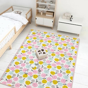 Colorful Polka Dot Rectangle Rug|Rainbow Dot Baby Room Rugs|Multi-colored Playroom Carpet|Spotted Bright Non-Slip Carpets|Nursery Mat