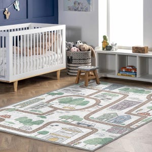 Alfombra de juegos para niños - Diseño de mapa de la ciudad con zorro y hongo - Bloques de juguete - Acogedora - Tapete divertido para juegos imaginativos - Decoración infantil