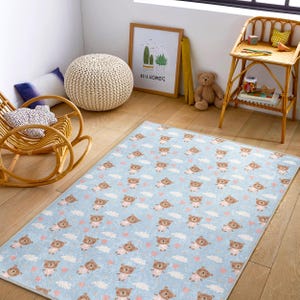 Beerenwolke Kinderteppich - Weiche rutschfeste Baby-Spielmatte, Kinderzimmerteppich mit niedlichem Teddy-Design, Bodendekor für Kleinkindzimmer, Pastell-Thema