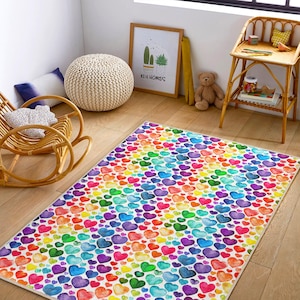 Cute Rainbow Kids Rug – Soft Jungle Nursery Carpet – Baby Shower Gift – Non-Slip Playroom  Mat for Boys - Girls
