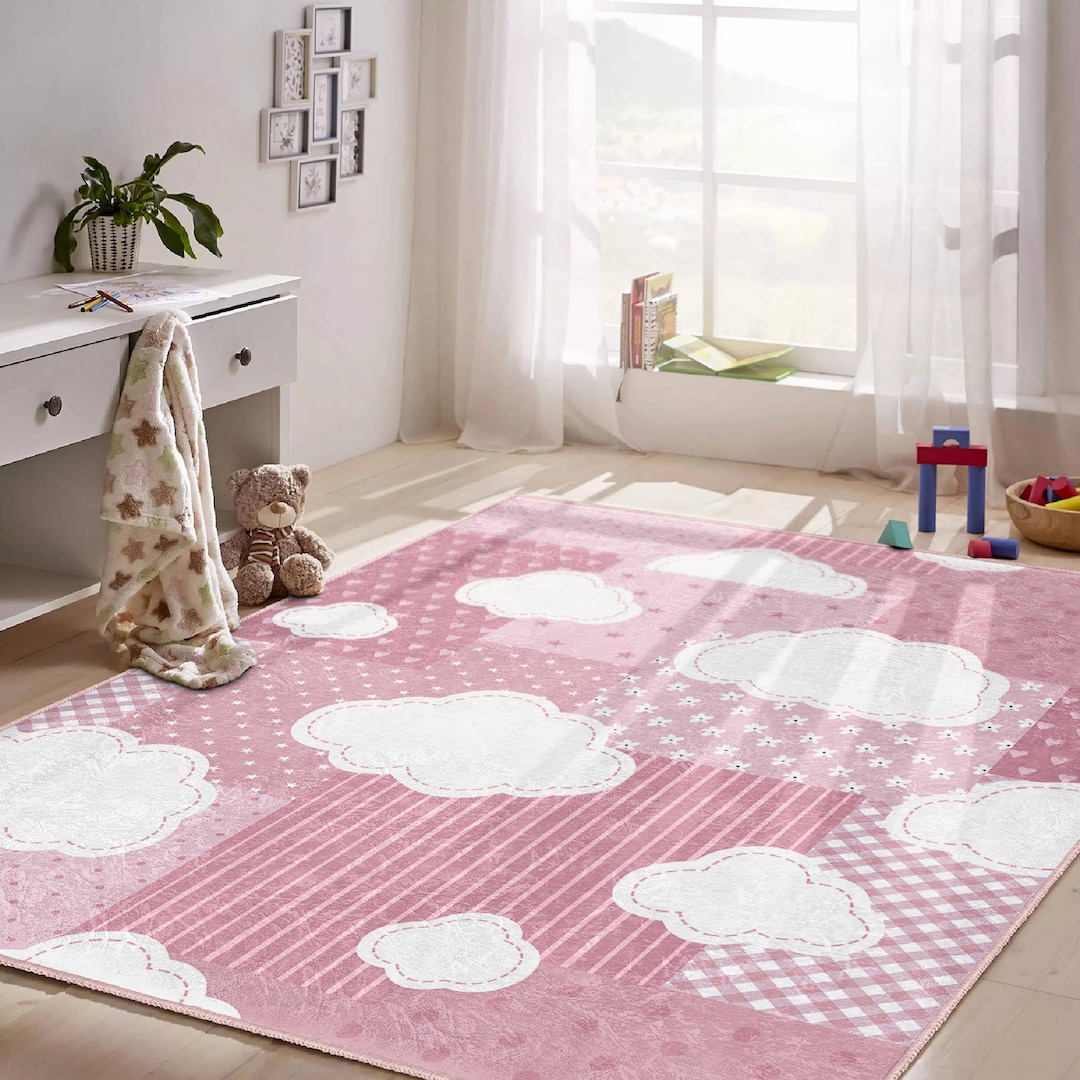 Pink Cloud Rug: Anti-allergic Playmat, Nursery Decor - Etsy