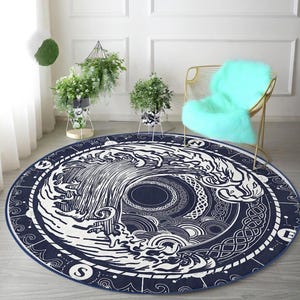 Tapis Compass|Tapis de méditation bleu marine|Tapis ronds maritimes|Tapis inspiré de la carte|Tapis de yoga antidérapant|Tapis cadeaux uniques|Tapis bohème