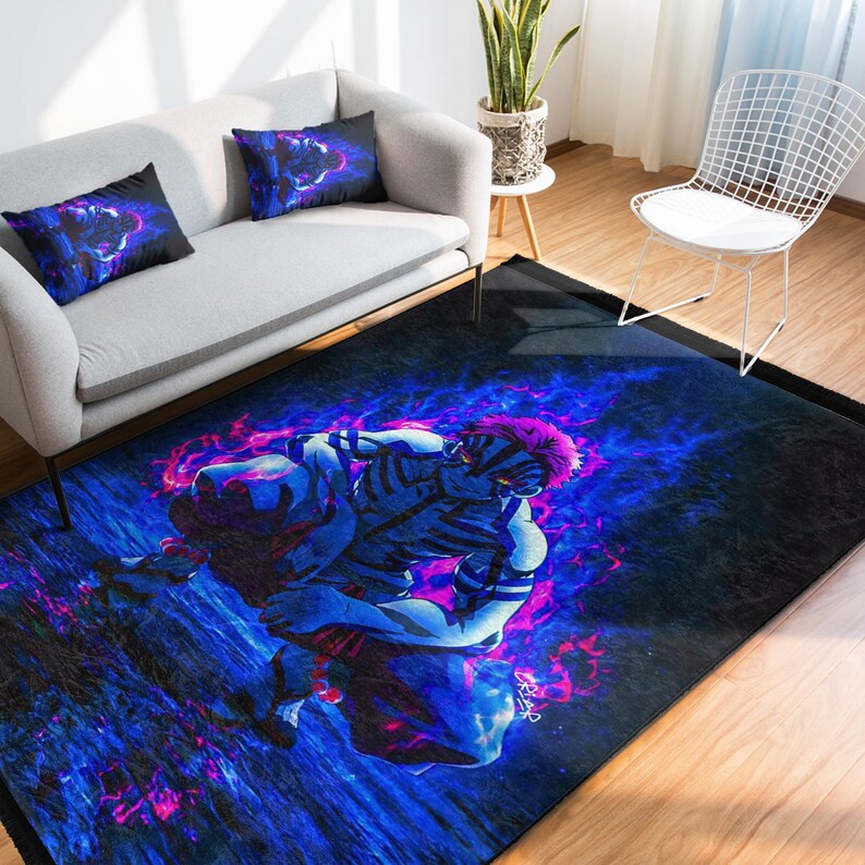 Slayer Custom Rug Akaza Jujutsu Kaisen Rug,neon Anime Area Rug,upper Moon Three Demon ...