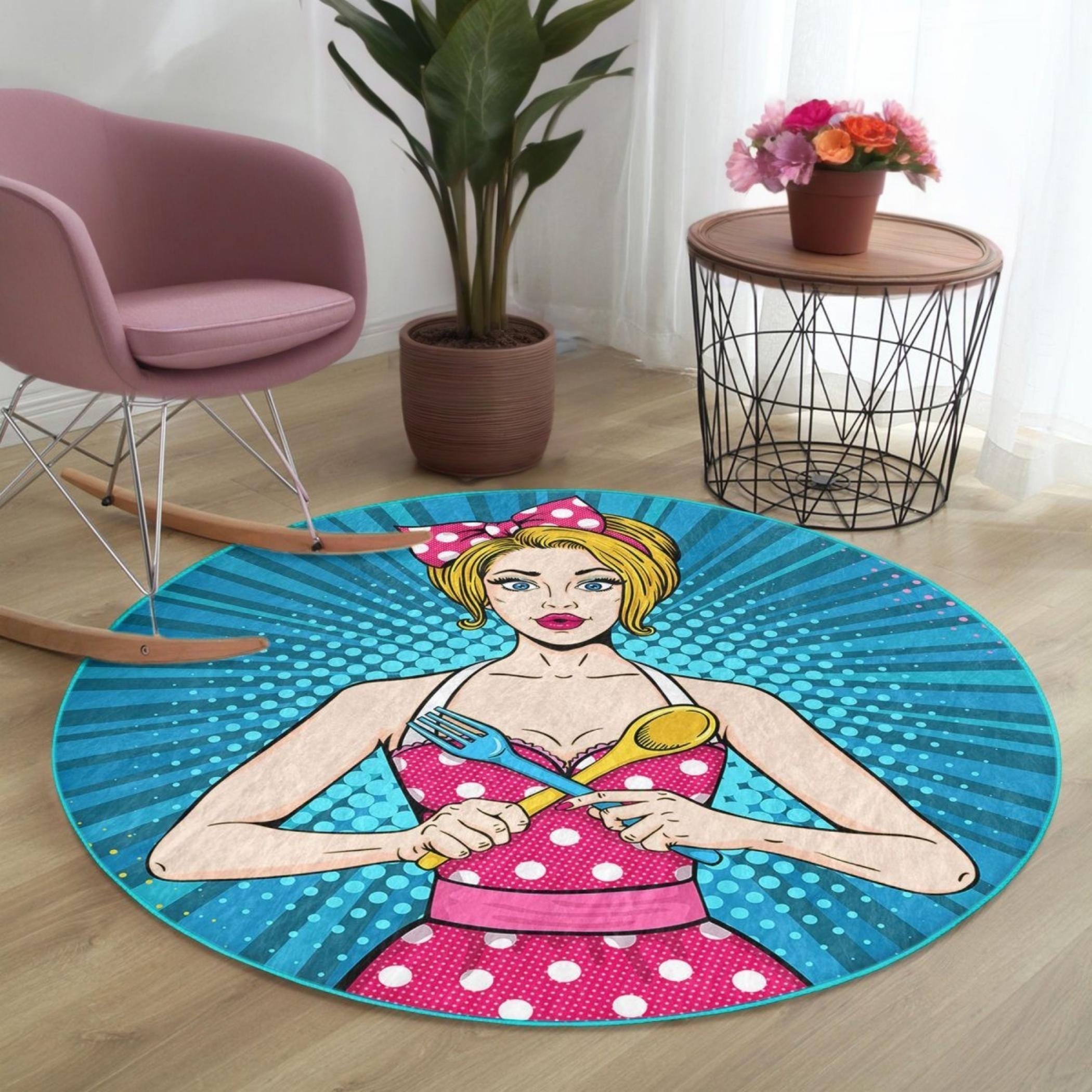 Retro Pop Art Woman Round Rug: 50s Comic Style, Non-slip - Etsy