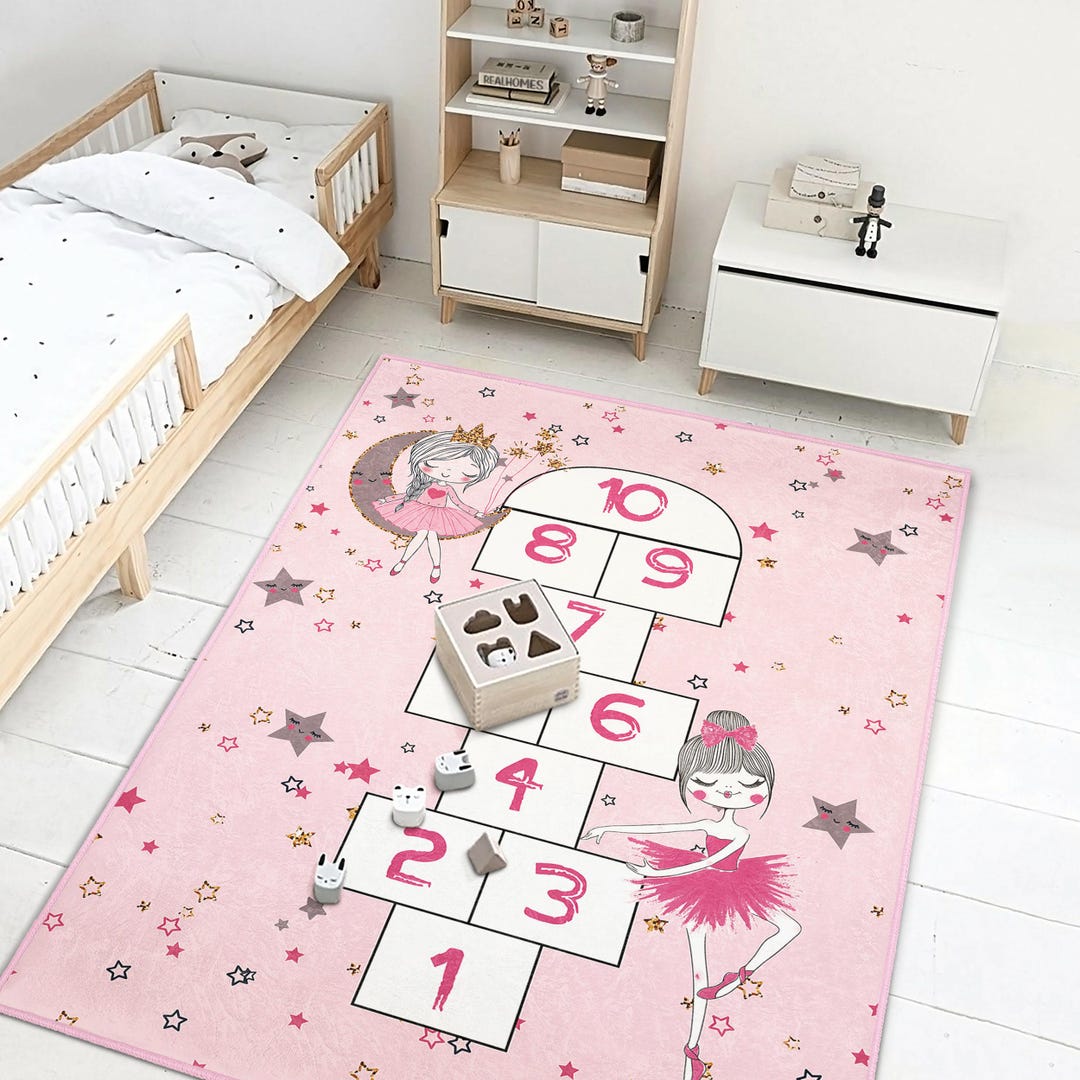 Hopscotch Ballet Rug Kids Interactive Hopscotch Play Mat With Ballerina ...