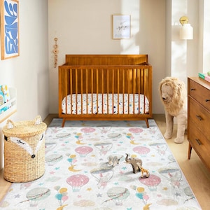Bunter Ballon-Teppich|Kaninchen gemusterter Teppich|Kinder Hasen-Spielmatte|Tier Bodenteppiche|Kinderzimmer Teppiche|Kinderzimmer Teppiche|Kinderzimmer Teppiche