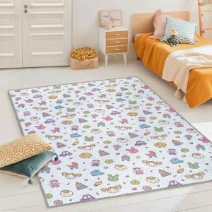 Colorful Doodle Kids Rug – Soft Non-Slip Baby Play Mat with Rainbow, Toys - Hearts, Toddler Nursery Carpet for Playroom Decor