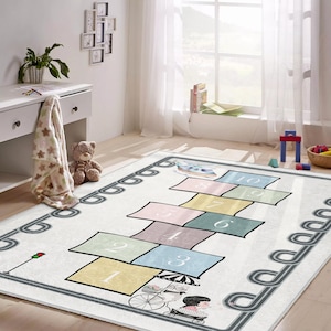 Road - Hopscotch Rug Kids Play Mat for Nursery - Playroom Decor Interactive City Rug Hopscotch - Road Map Play Carpet for Kids