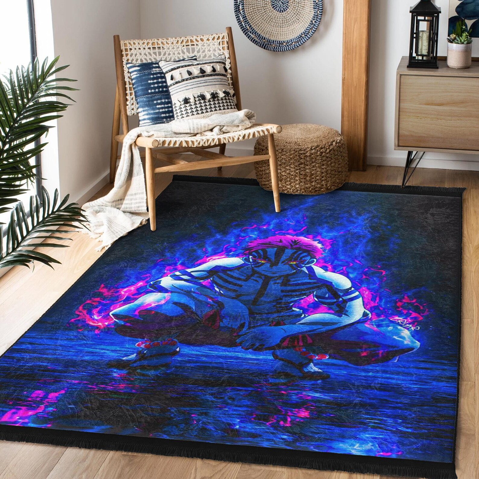 Akaza Jujutsu Kaisen Rug,neon Anime Area Rug,upper Moon Three Demon ...