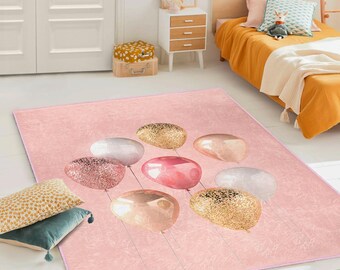 Pink Bubble Girl Rug: 3D Glitter Stone Nursery Mat