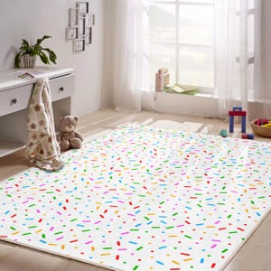 Colorful Sprinkle Kids Rug – Soft Playroom Carpet for Nursery, Baby Shower Gift, Bedroom or Tent Area – Confetti Floor Mat
