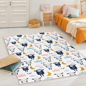 Alfombra suave para sala de juegos infantil: diseño colorido de mapa de carreteras con coches, árboles y animales. Acogedora, antideslizante y lavable. Perfecta para decorar habitaciones infantiles.