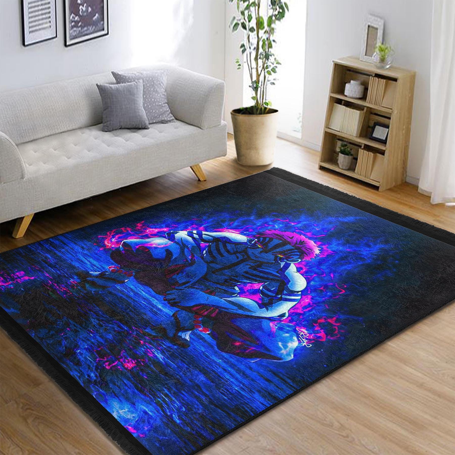 Akaza Jujutsu Kaisen Rug,neon Anime Area Rug,upper Moon Three