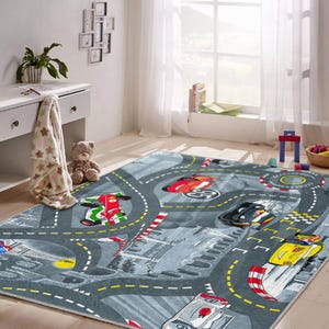 Race Track Rug: Speedway Car Racing Nursery Carpet