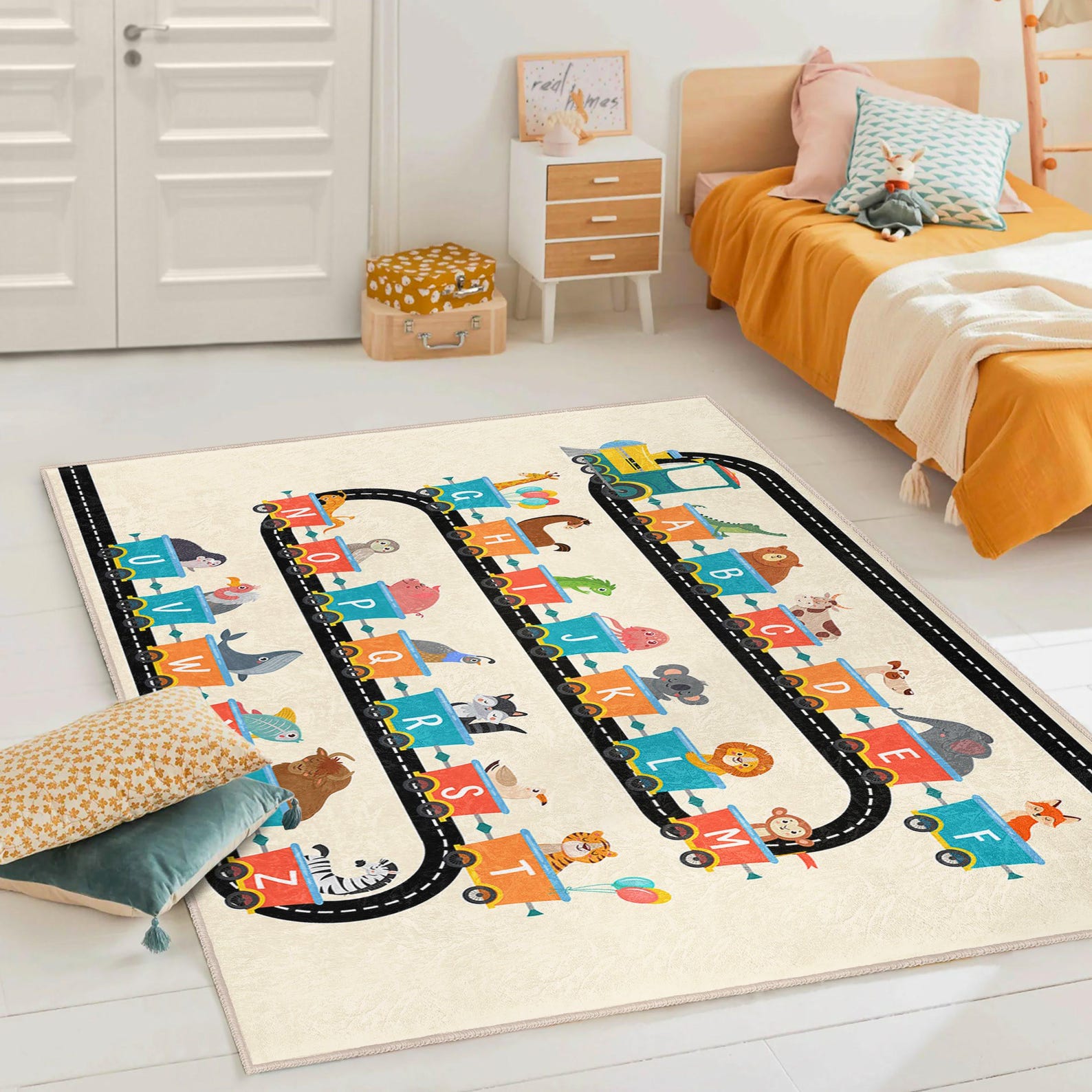 Alphabet Animal Train Rug: ABC Learning Play Mat, Nursery Decor - Etsy