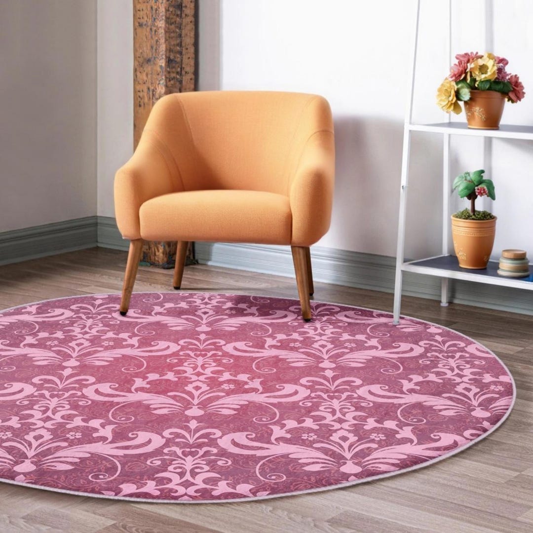 Round Baroque Rug Pink Floral Round Rug: Baroque Vintage Style Accent Mat - Etsy