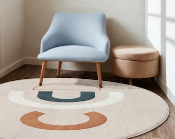 Modern Round Area Rug: Beige Abstract Geometric Design
