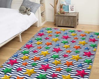 Colorful Star Kids Rug – Nursery Playroom Anti-Slip Carpet