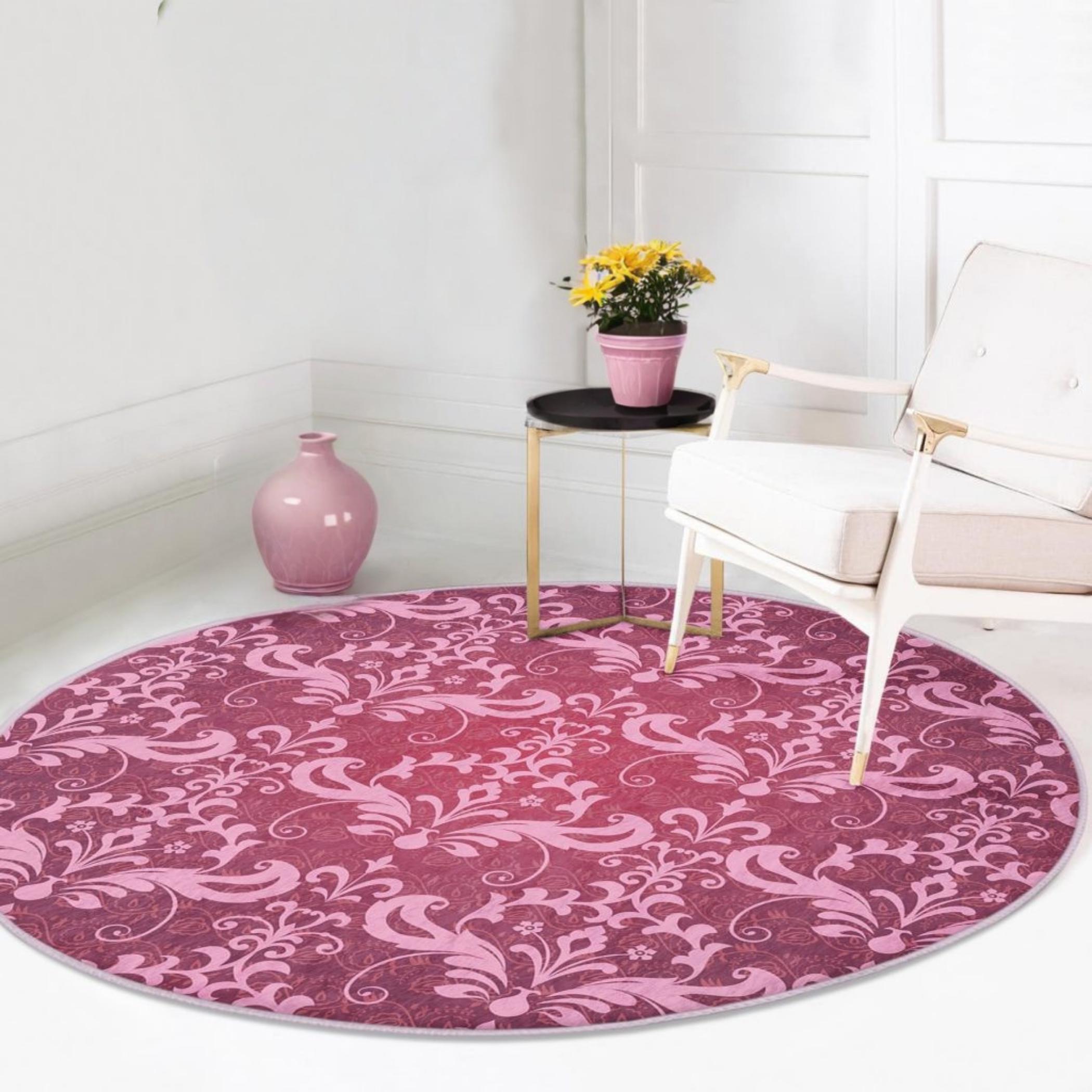 Round Baroque Rug Pink Floral Round Rug: Baroque Vintage Style Accent Mat - Etsy