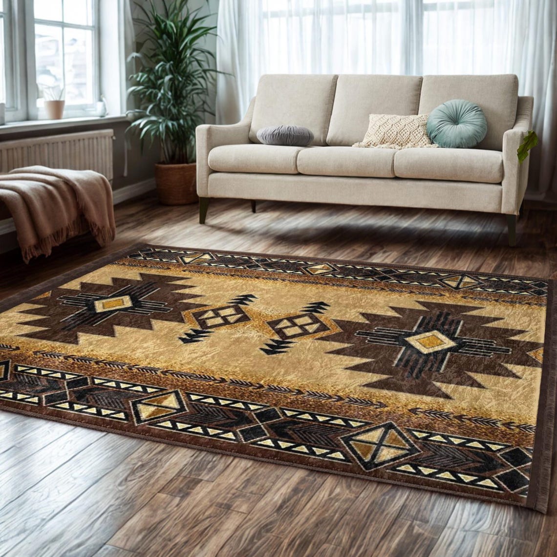 Rust Black Aztec Rug Southwestern Geometric Rug: Aztec Tribal Boho Decor - Etsy