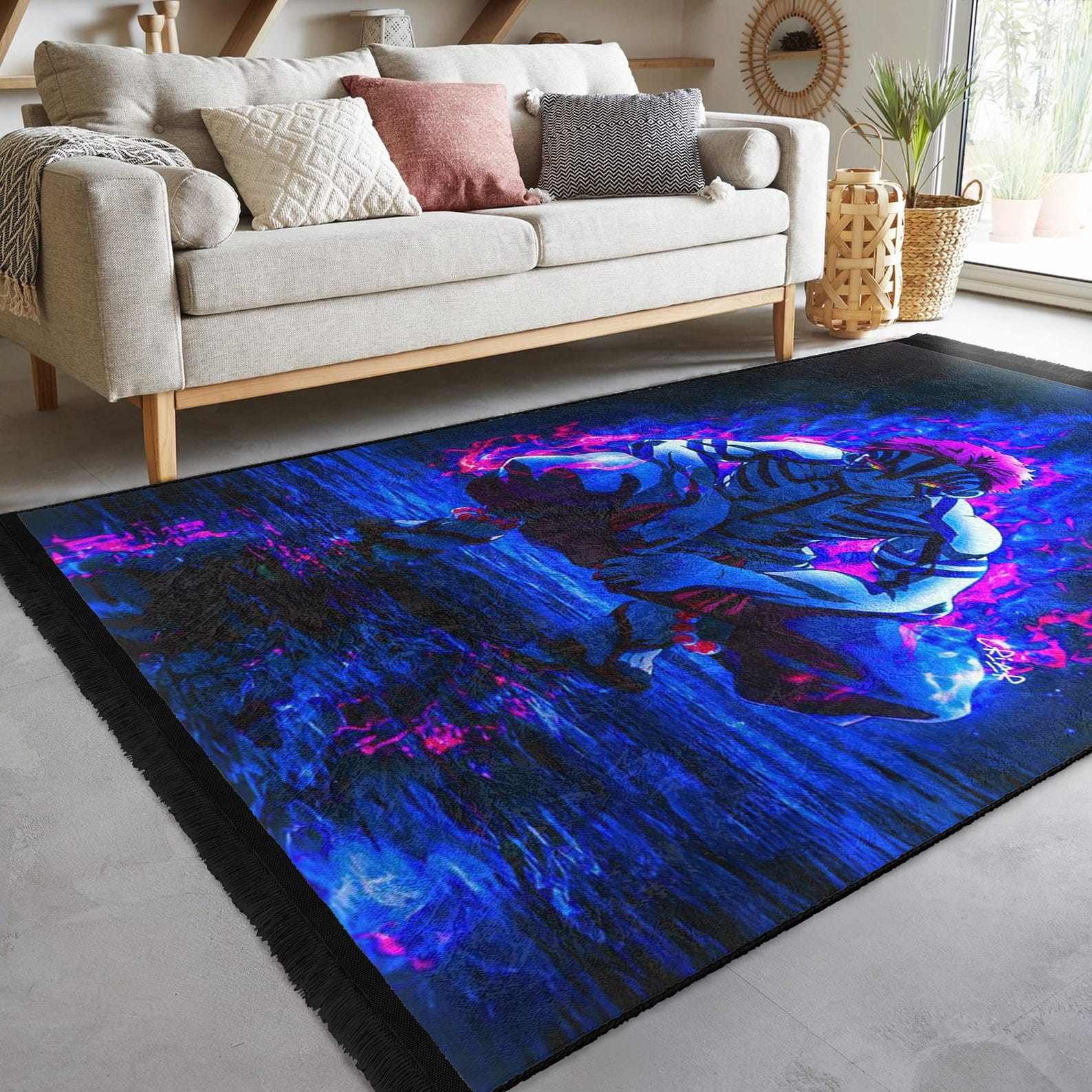 Slayer Custom Rug Akaza Jujutsu Kaisen Rug,neon Anime Area Rug,upper Moon Three Demon ...