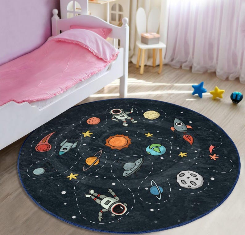 Solar System Round Rug: Space Theme Nursery Carpet - Etsy