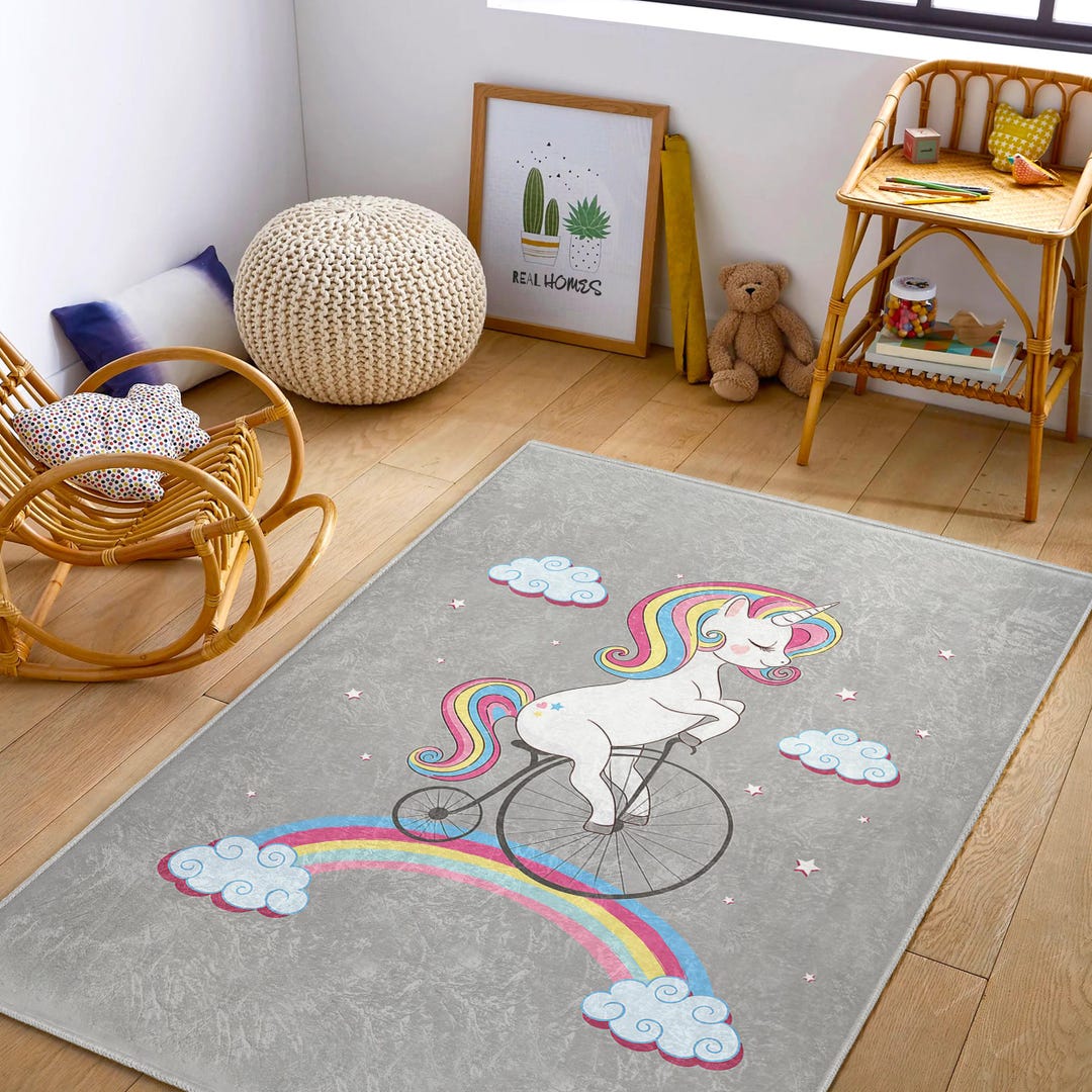 Mtb Rugs Unicorn Bike Rug – Rainbow Mane Nursery Playroom Carpet - Etsy