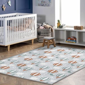 Hot Air Balloon Nursery Rug – Soft Non-Slip Baby Play Mat with Clouds - Moons, Ideal for Toddler Room, Playroom - Baby Shower Gift