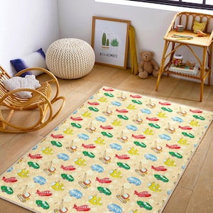 Alfombra infantil con diseño de nave espacial: colorida alfombra OVNI para sala de juegos, guardería o habitación infantil. Suave y lavable.