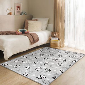Panda Nursery Rug – Soft Gray Baby Play Mat with Cute Panda Pattern – Washable Kids Carpet for Toddler Room - Baby Shower Gift