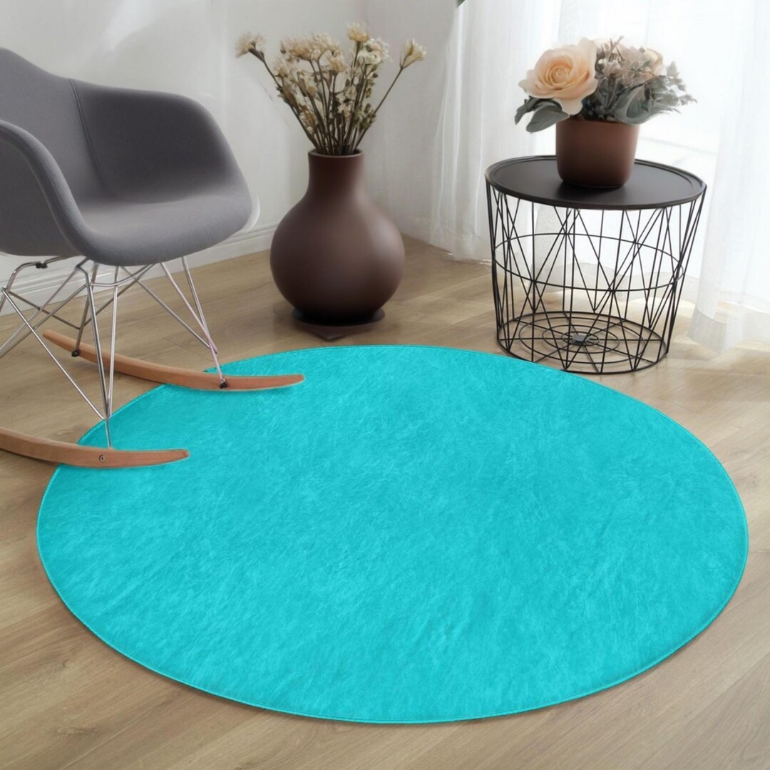 Turquoise Round Rug: Soft, Non-slip Mat for Nursery or Playroom - Etsy