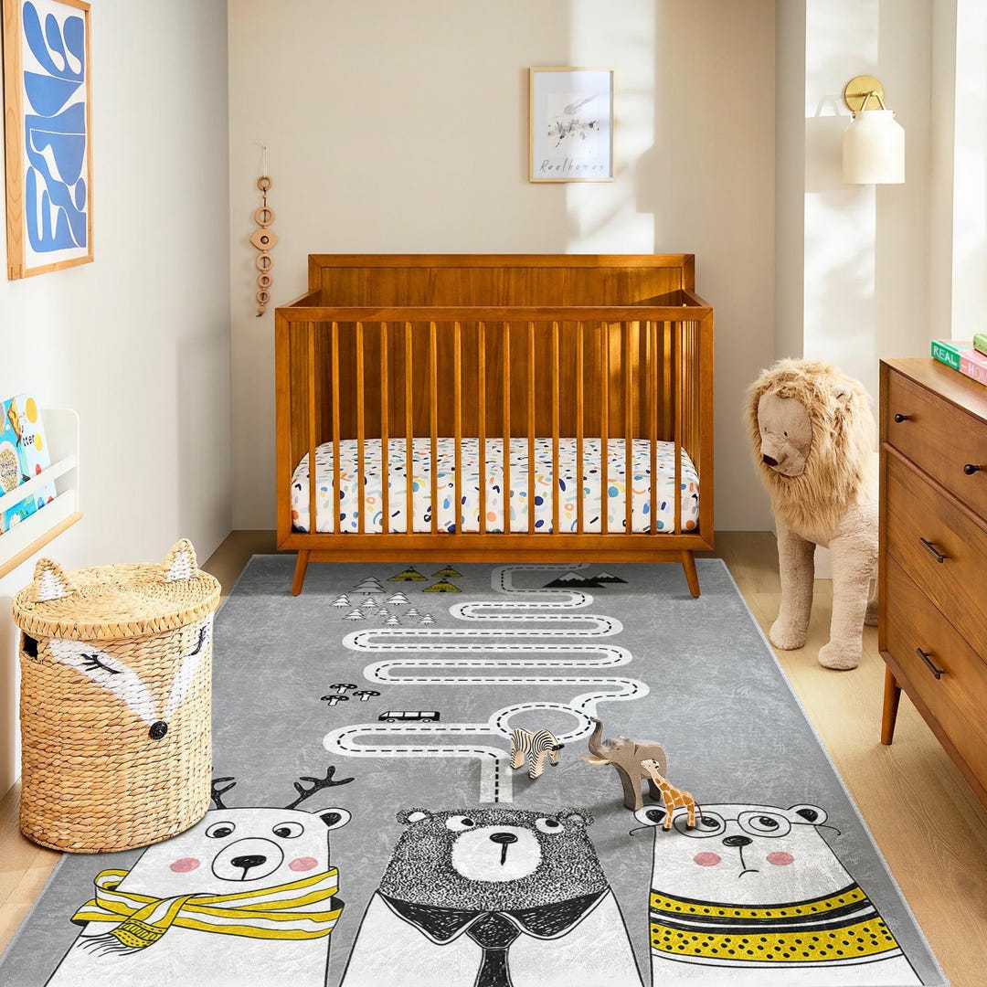 Kids Bear Play Rug: Adventure Road Map, Nursery Playmat - Etsy