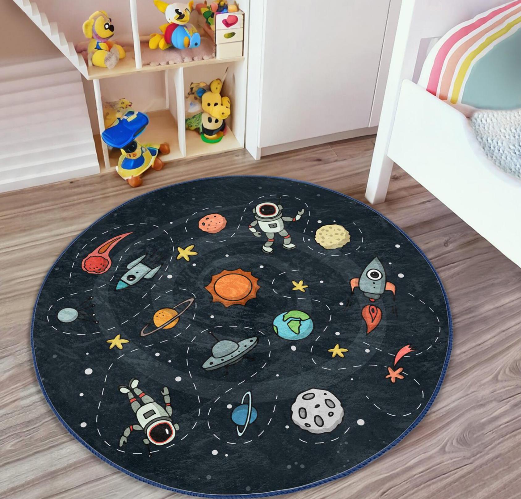 Space Themed Round Rug|solar System Carpet|kid's Room Astronomy Carpets ...