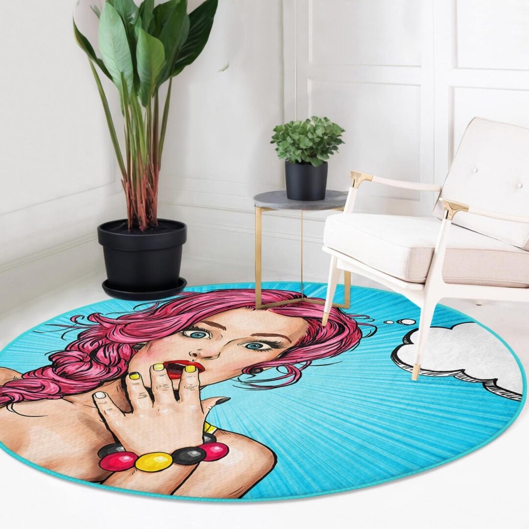 Pop Art Round Rug: Cartoon Girl Comic Style Area Rug - Etsy